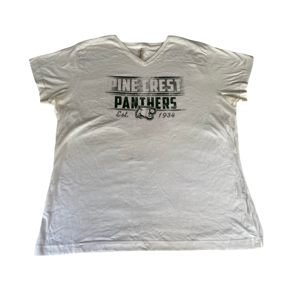 Ouray Pine Crest Panthers V-Neck Graphic T-Shirt White Cotton 3507 Womens XL